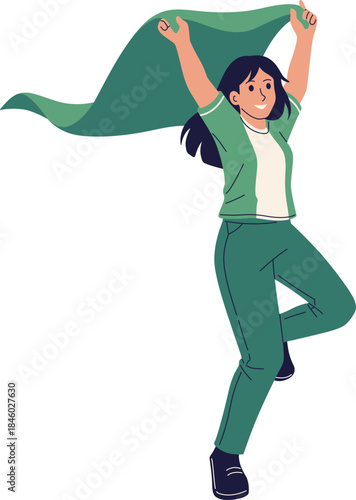 Excited Sports Fan Waving Flag Illustration