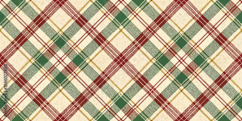A vibrant plaid pattern featuring red, green, and cream tones, perfect for cozy winter aesthetics.