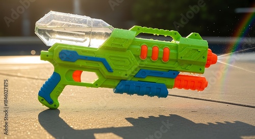 Colorful Water Gun Toy on a Sunny Day.