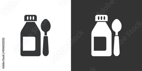 Syrup Bottle and Dosing Spoon icon. Solid glyph series icon