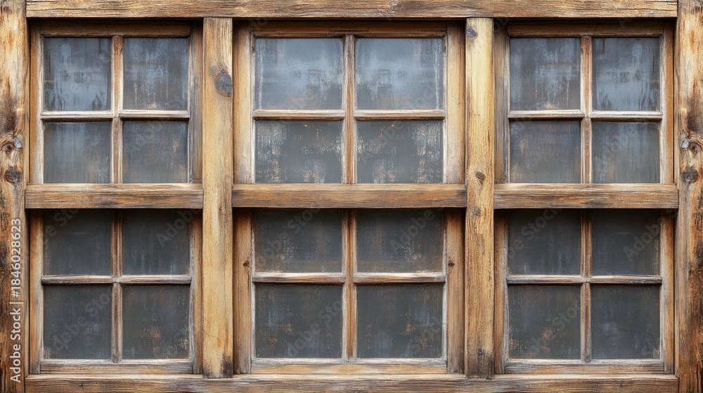 Fototapeta premium Old wooden window panes, Asian architecture, frosted glass, textured background, design element