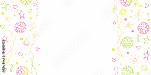 Festive background with colorful stars hearts and spherical decorations