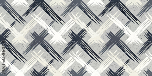 Abstract geometric pattern with bold brush strokes in shades of black, white, and gray, creating a modern look.