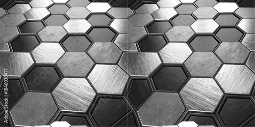 Abstract hexagonal pattern in monochrome shades, highlighting texture and depth.
