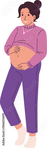 Pregnant Woman Holding Her Belly Illustration