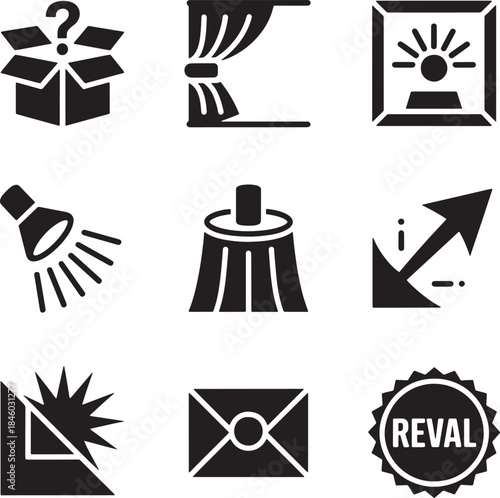 Variety of performance and reveal elements silhouettes stage lights and gift