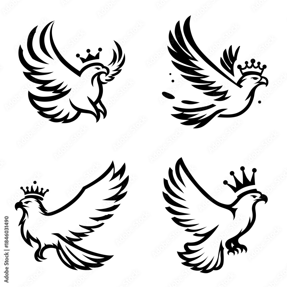 Obraz premium Regal Crowned Eagle and Hawk Emblems Collection