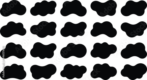 Abstract blob shapes silhouette set, organic fluid forms collection, modern minimal design elements, creative background shapes, black vector illustration