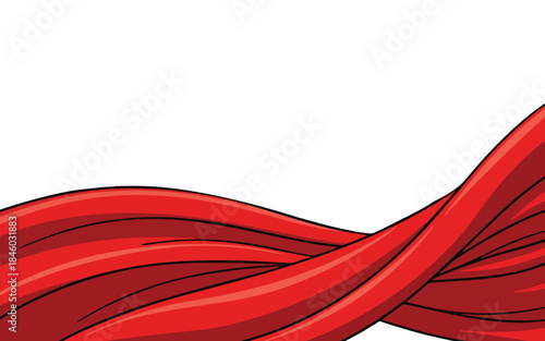Dynamic red flowing ribbon creating a decorative border or abstract background design element for marketing