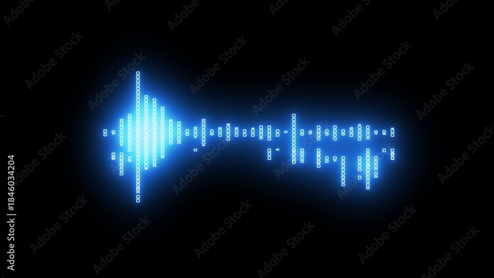 Fototapeta premium Digital binary sound wave pattern in bright blue on black background