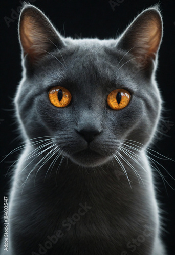 Cute Domestic Kitten Portrait with Bright Eyes, Soft Fur and Whiskers in Natural Green Environment