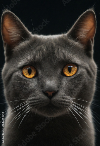 Cute Domestic Kitten Portrait with Bright Eyes, Soft Fur and Whiskers in Natural Green Environment
