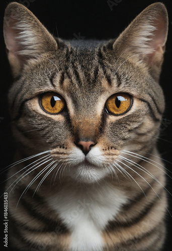 Cute Domestic Kitten Portrait with Bright Eyes, Soft Fur and Whiskers in Natural Green Environment
