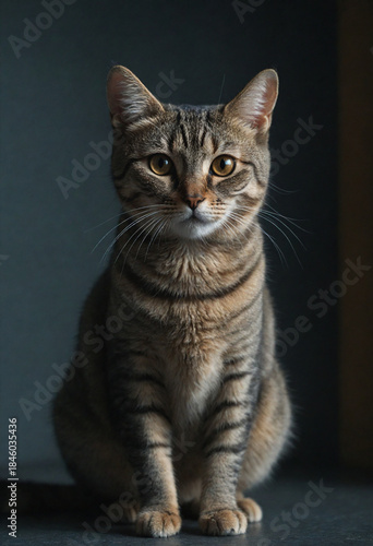 Cute Domestic Kitten Portrait with Bright Eyes, Soft Fur and Whiskers in Natural Green Environment