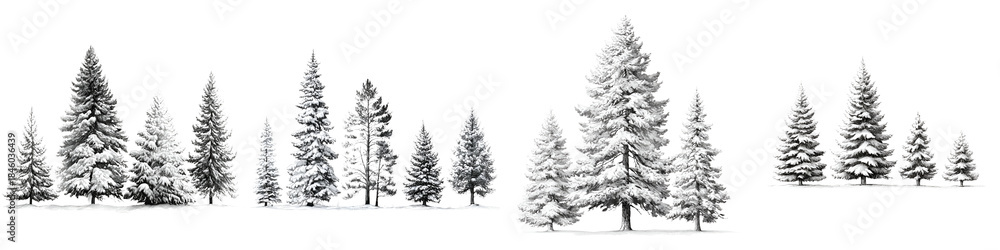 Fototapeta premium Winter Forest: Hand-Drawn Pine Tree Collection in Snow