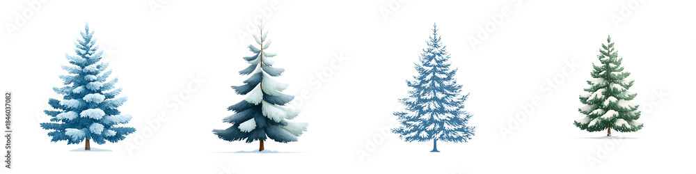 Fototapeta premium Snowy Christmas Trees Isolated on White Background