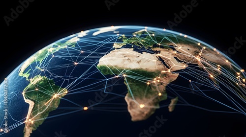 Global network connections over Earth, showcasing technology and communication