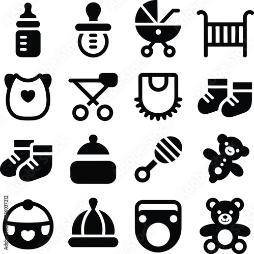 Baby and Infant Care Icons Set baby bottle pacifier