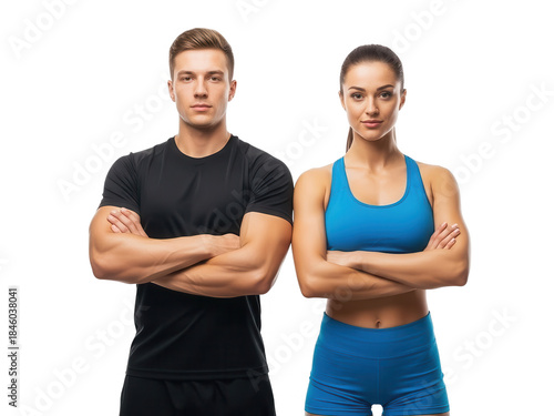 Fit Man and Woman Standing Confidently with Arms Crossed.