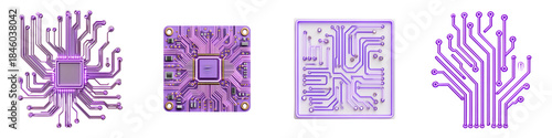 Purple Circuit Board Vector Illustrations Set on White