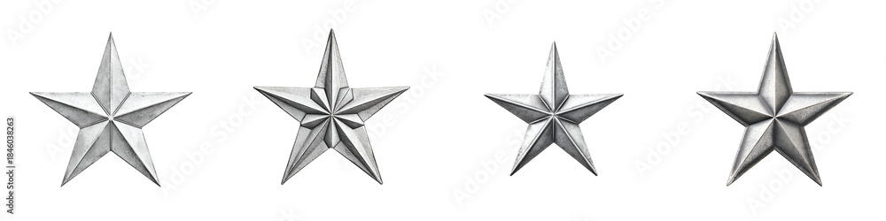 Obraz premium Silver Star Icons Set: Metallic Star Shapes Collection