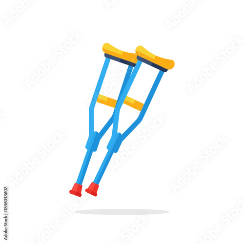 Pair of Blue and Yellow Crutches for Mobility Assistance, Medical Equipment.