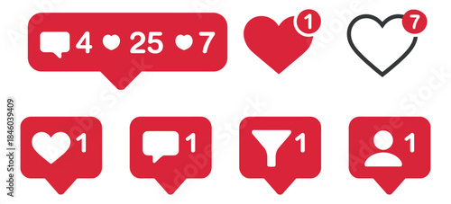 Social Media Likes and Comments Vector Icon Set, a professional vector pack featuring engagement icons such as likes, comments, followers, and notification buttons