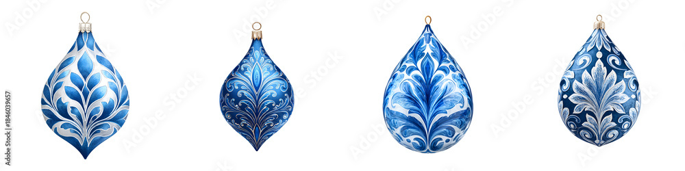Obraz premium Blue Christmas Ornament Set - Decorative Holiday Baubles