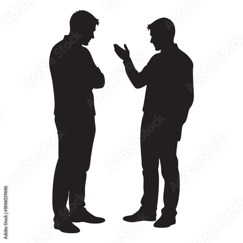Two men talking silhouette Keywords: men, talking, conversation, discussion, silhouette