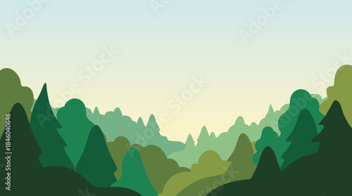 Abstract Green Forest Silhouette Vector Landscape