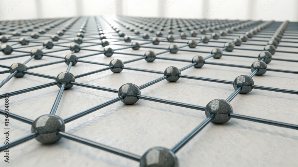 Fototapeta premium A 3D representation of interconnected nodes and lines, resembling a geometric network or lattice structure, showcasing a modern design aesthetic.