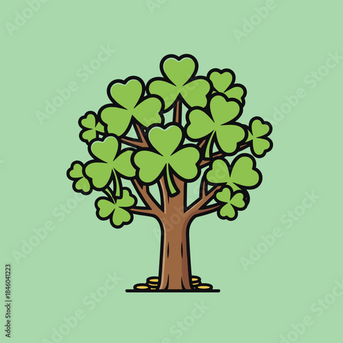 Cartoon Shamrock Tree - A Symbol of Irish Luck and Nature.
