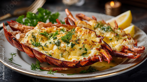 Lobster Thermidor Served in Shell, Classic French Seafood Concept
