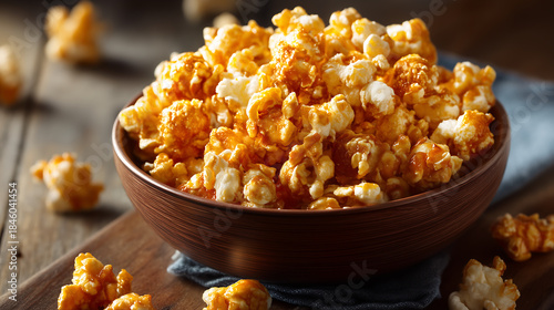 Homemade Caramel Corn in Bowl, Sweet Snack Concept