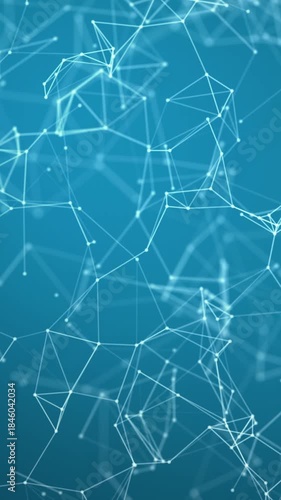 Blue graphic plexus background with moving lines and dots, abstract futuristic network backdrop. Seamless loop. Vertical footage