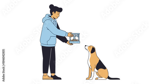 A Person Giving Treats to a Dog in an Illustrated Style, Lifestyle and Pet Concept