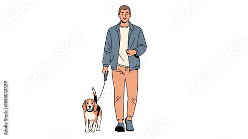 Man Walking a Dog: Illustration Depicting Lifestyle, Pets, and Companion Animals