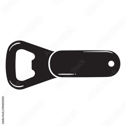 Sleek black silhouette of a classic bottle opener, an essential kitchen and bar tool for easily popping off crown caps from beverage bottles.