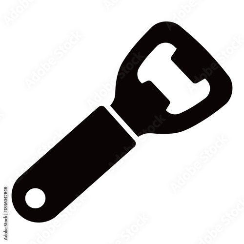 Sleek black silhouette of a classic bottle opener, an essential kitchen and bar tool for easily popping off crown caps from beverage bottles.