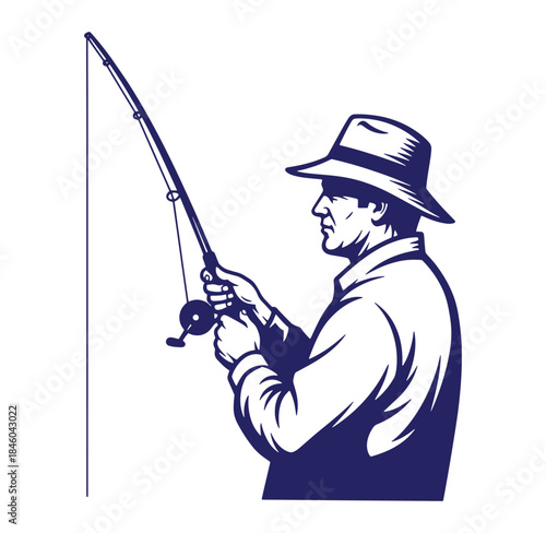 A classic vintage fisherman holding a fishing rod ready for angling and recreation