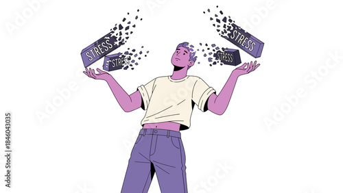 Illustration depicting stress and mental health in a conceptual vibrant style