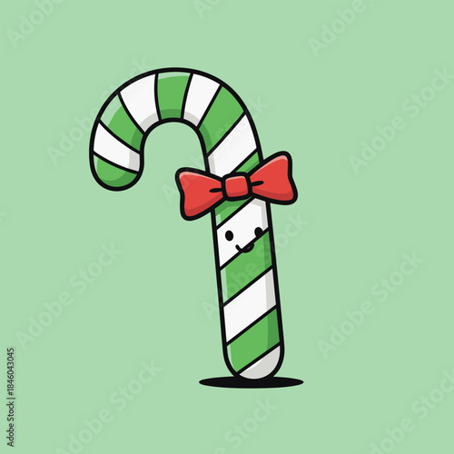 Festive Green and White Striped Candy Cane with Bow.