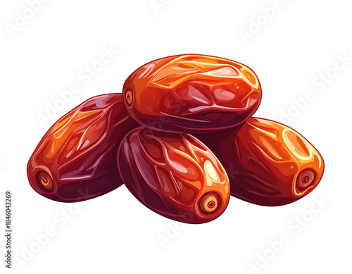 Minimalist Illustration of Dried Sweet Dates, Flat Style, White Background