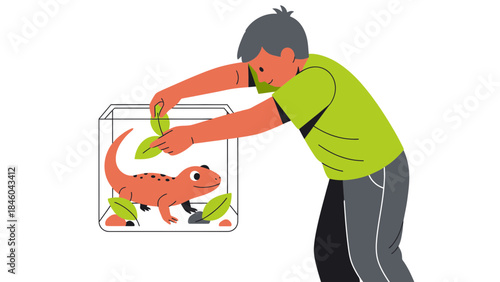 A Person Caring for a Lizard in a Terrarium, Pet Ownership and Animal Care Concept