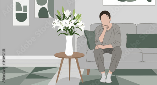 Woman Sitting on Sofa with Laptop.