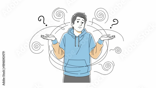 Illustration of a confused man with question marks and swirling lines vector image