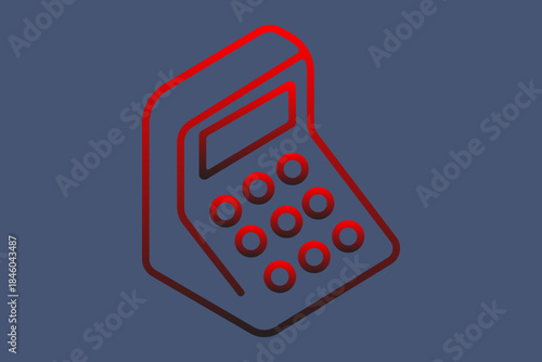 This is a digital illustration featuring an isometric outline icon of a calculator or keypad device.