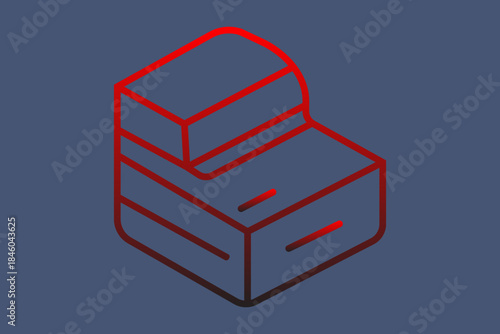 This is a digital illustration featuring an isometric outline icon of a filing cabinet or storage drawers.