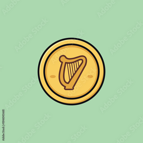 Golden Coin with Harp Symbol - Irish Heritage and Musical Iconography.