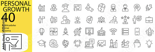 Personal Growth icon set. Editable stroke.